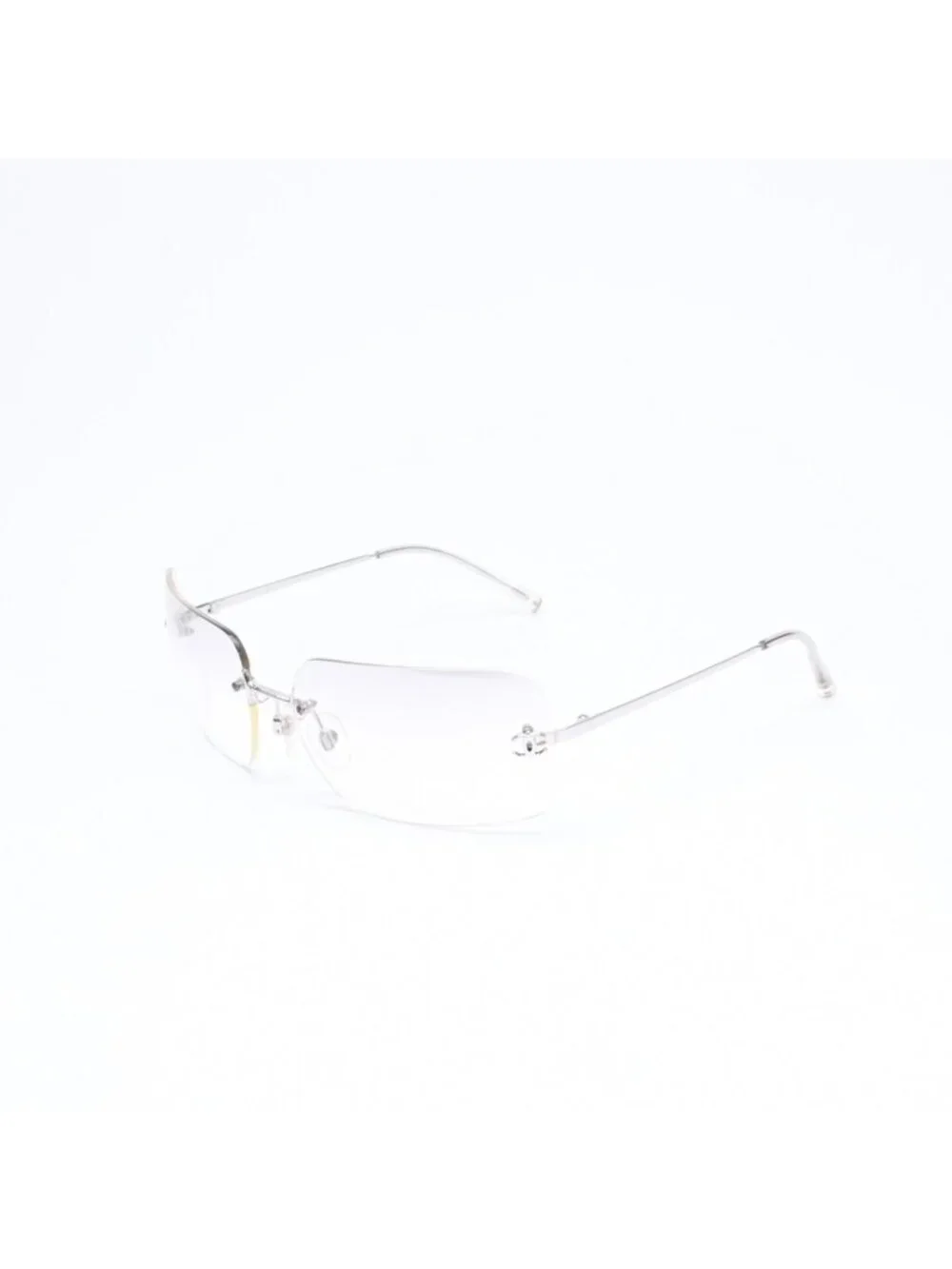 Chanel Rimless Sunglasses Eyewear CC Logo Silver Gray